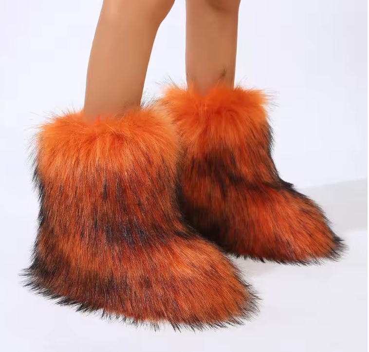 Fluffy Faux Fox Fur Boots For women Winter Women Shoes Fashion Footwear