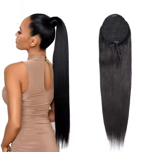 Ponytail Human Hair Extensions 10-26 Inch Straight Natural Color Drawstring Ponytail