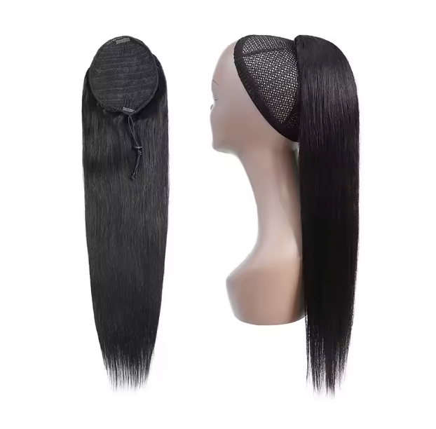 Ponytail Human Hair Extensions 10-26 Inch Straight Natural Color Drawstring Ponytail