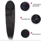 Ponytail Human Hair Extensions 10-26 Inch Straight Natural Color Drawstring Ponytail