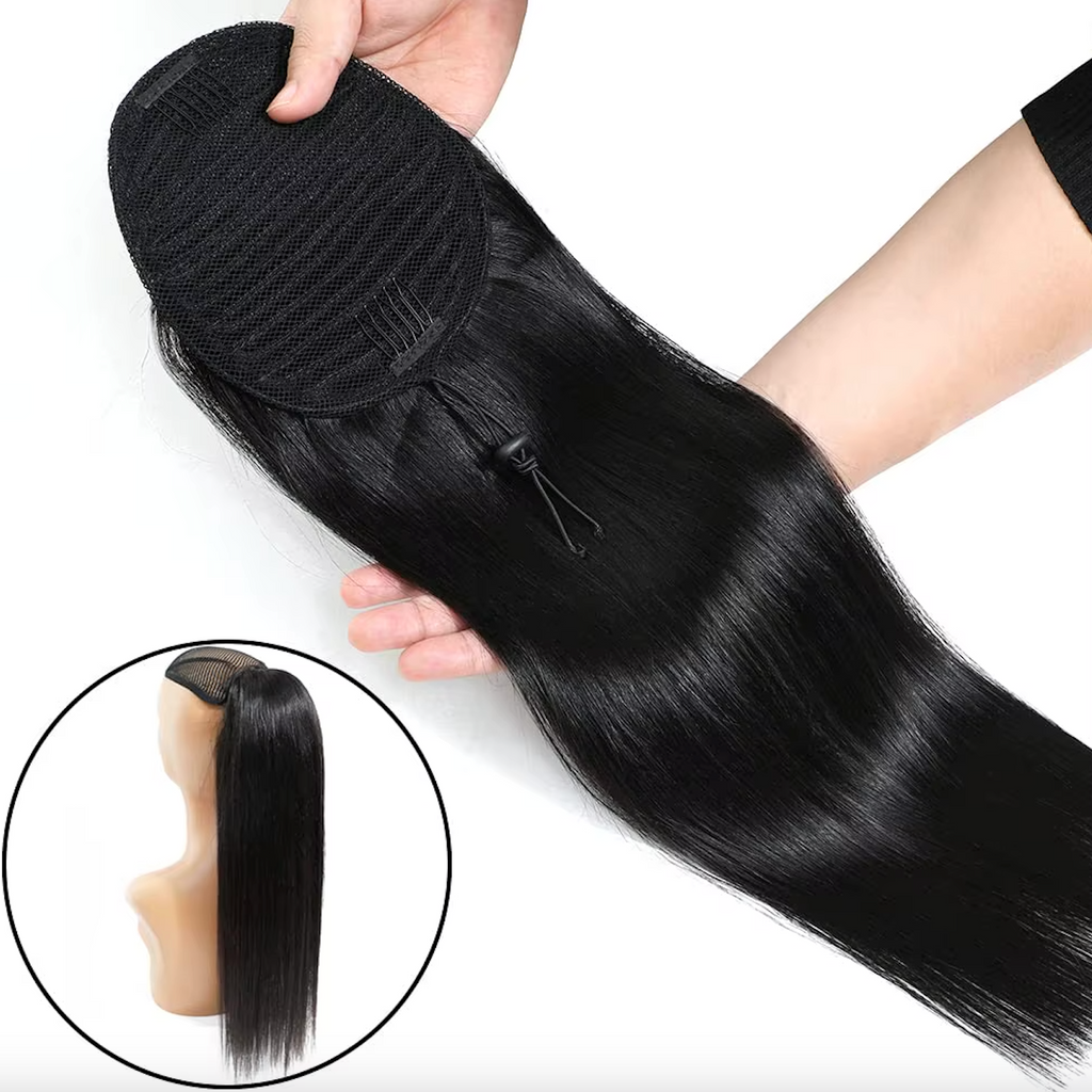 Ponytail Human Hair Extensions 10-26 Inch Straight Natural Color Drawstring Ponytail