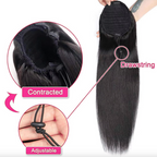 Ponytail Human Hair Extensions 10-26 Inch Straight Natural Color Drawstring Ponytail