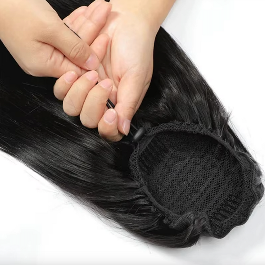 Ponytail Human Hair Extensions 10-26 Inch Straight Natural Color Drawstring Ponytail