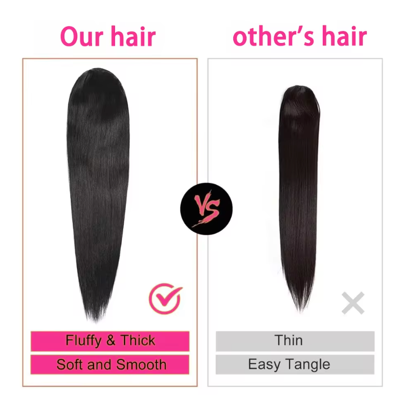 Ponytail Human Hair Extensions 10-26 Inch Straight Natural Color Drawstring Ponytail