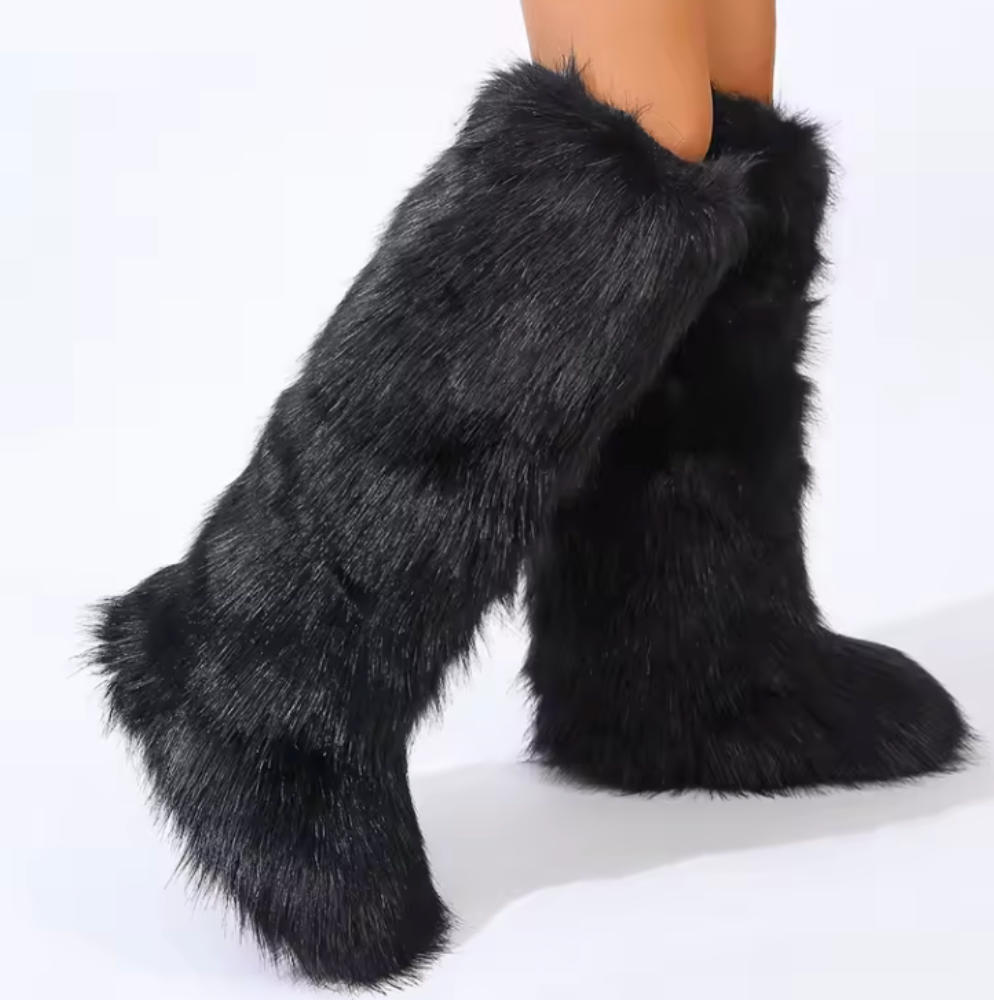 Thigh High Large Fluffy Fur Boots Faux Furry Extra Long Fashion Winter Boots For Women