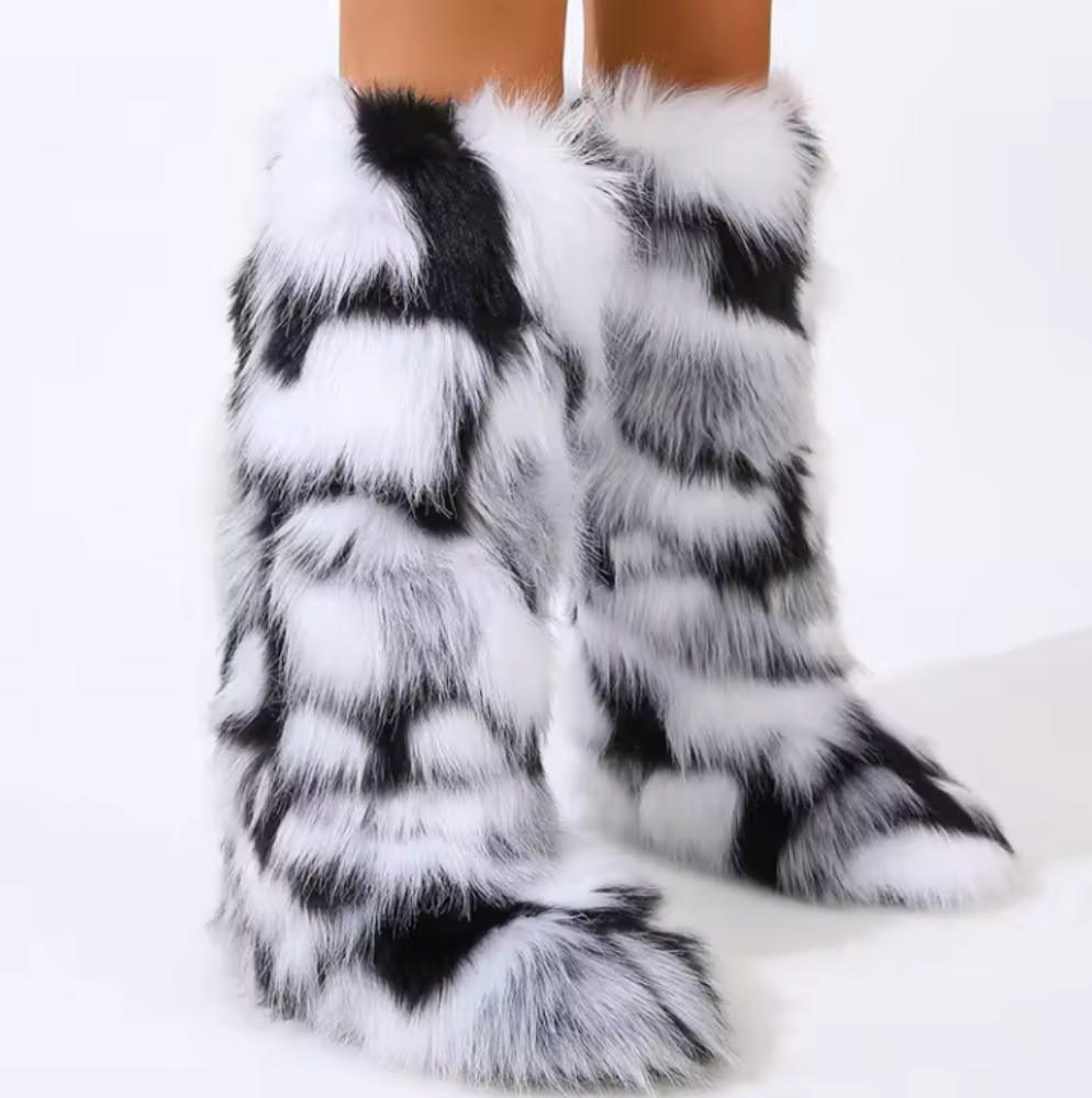 Thigh High Large Fluffy Fur Boots Faux Furry Extra Long Fashion Winter Boots For Women