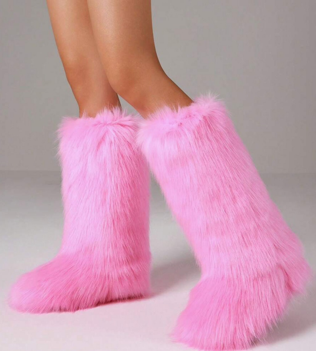 Thigh High Large Fluffy Fur Boots Faux Furry Extra Long Fashion Winter Boots For Women
