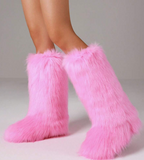 Thigh High Large Fluffy Fur Boots Faux Furry Extra Long Fashion Winter Boots For Women