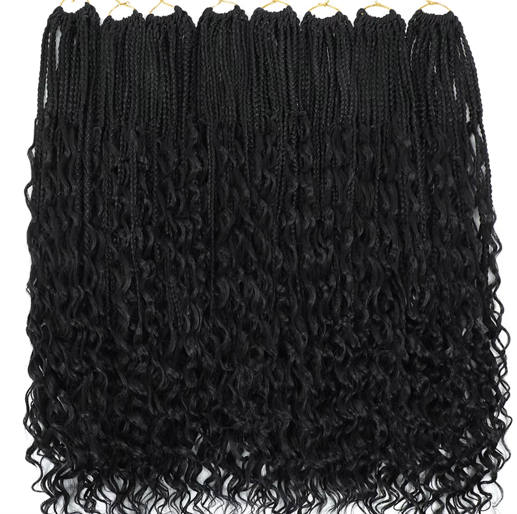 Bohemian Crochet Box Braids Pre Looped Curly Ends Synthetic Boho Goddess Ombre 1-8 Pack 14-24 Inch Hair Extensions