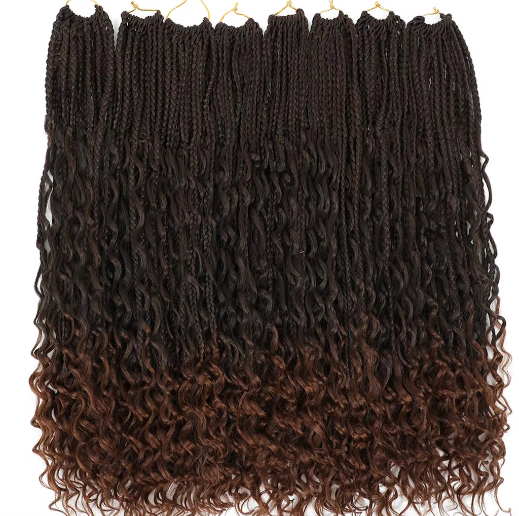 Bohemian Crochet Box Braids Pre Looped Curly Ends Synthetic Boho Goddess Ombre 1-8 Pack 14-24 Inch Hair Extensions