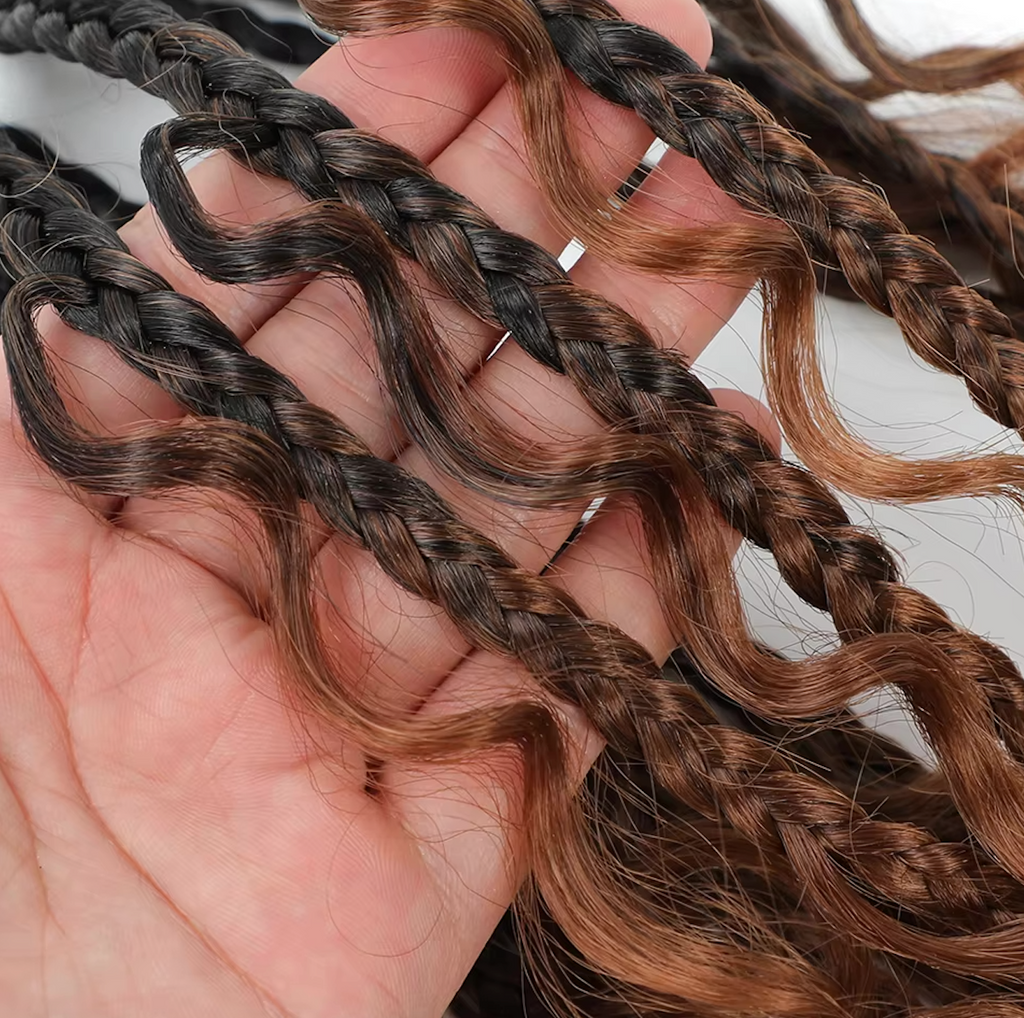 Bohemian Crochet Box Braids Pre Looped Curly Ends Synthetic Boho Goddess Ombre 1-8 Pack 14-24 Inch Hair Extensions