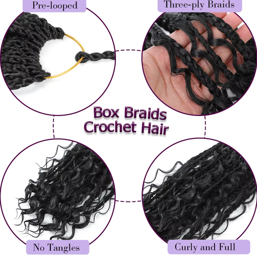 Bohemian Crochet Box Braids Pre Looped Curly Ends Synthetic Boho Goddess Ombre 1-8 Pack 14-24 Inch Hair Extensions
