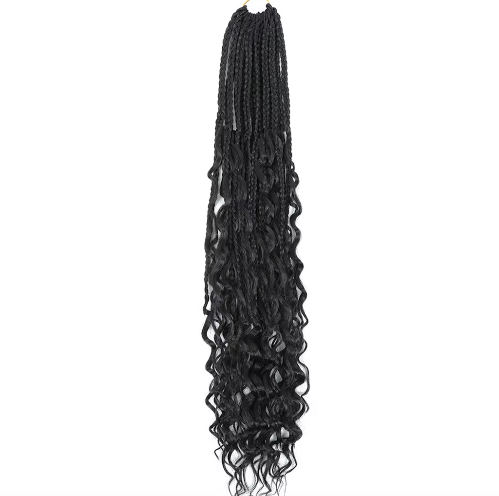 Bohemian Crochet Box Braids Pre Looped Curly Ends Synthetic Boho Goddess Ombre 1-8 Pack 14-24 Inch Hair Extensions