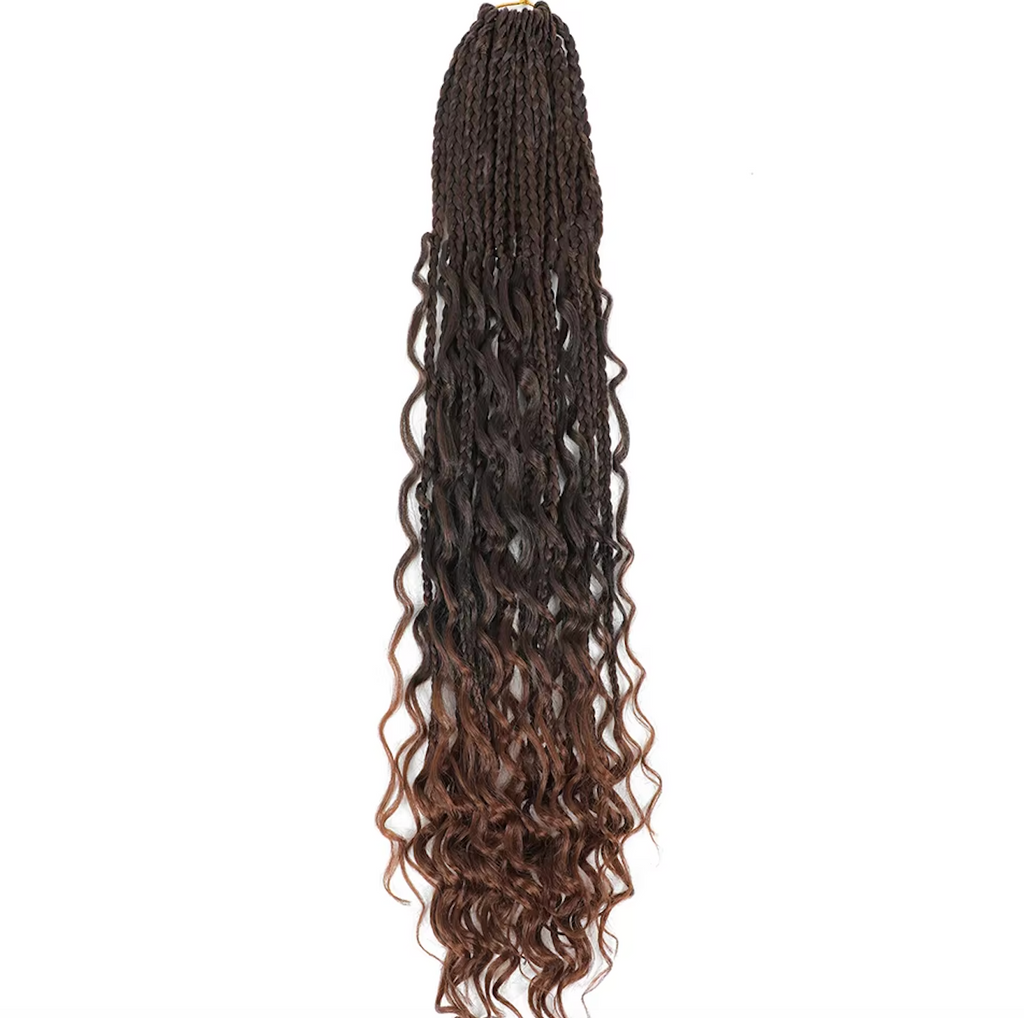 Bohemian Crochet Box Braids Pre Looped Curly Ends Synthetic Boho Goddess Ombre 1-8 Pack 14-24 Inch Hair Extensions