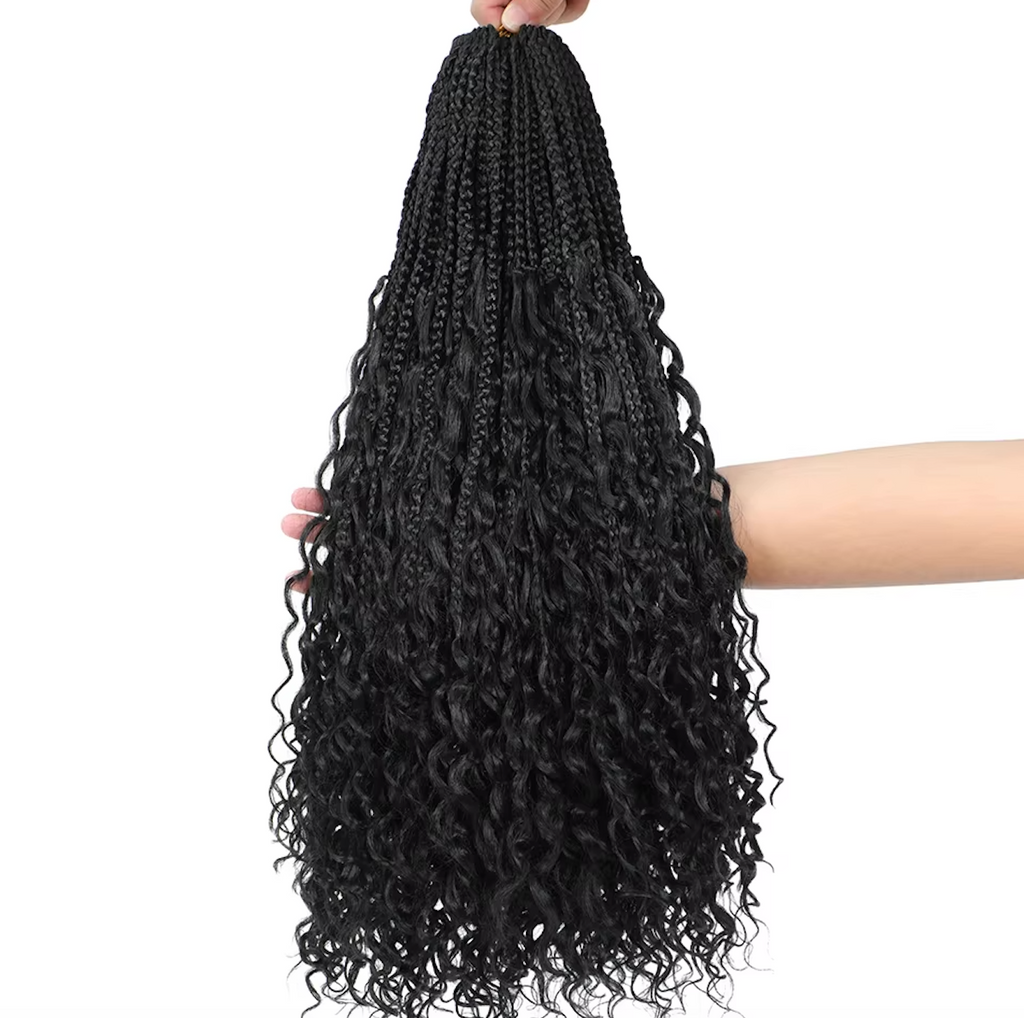 Bohemian Crochet Box Braids Pre Looped Curly Ends Synthetic Boho Goddess Ombre 1-8 Pack 14-24 Inch Hair Extensions