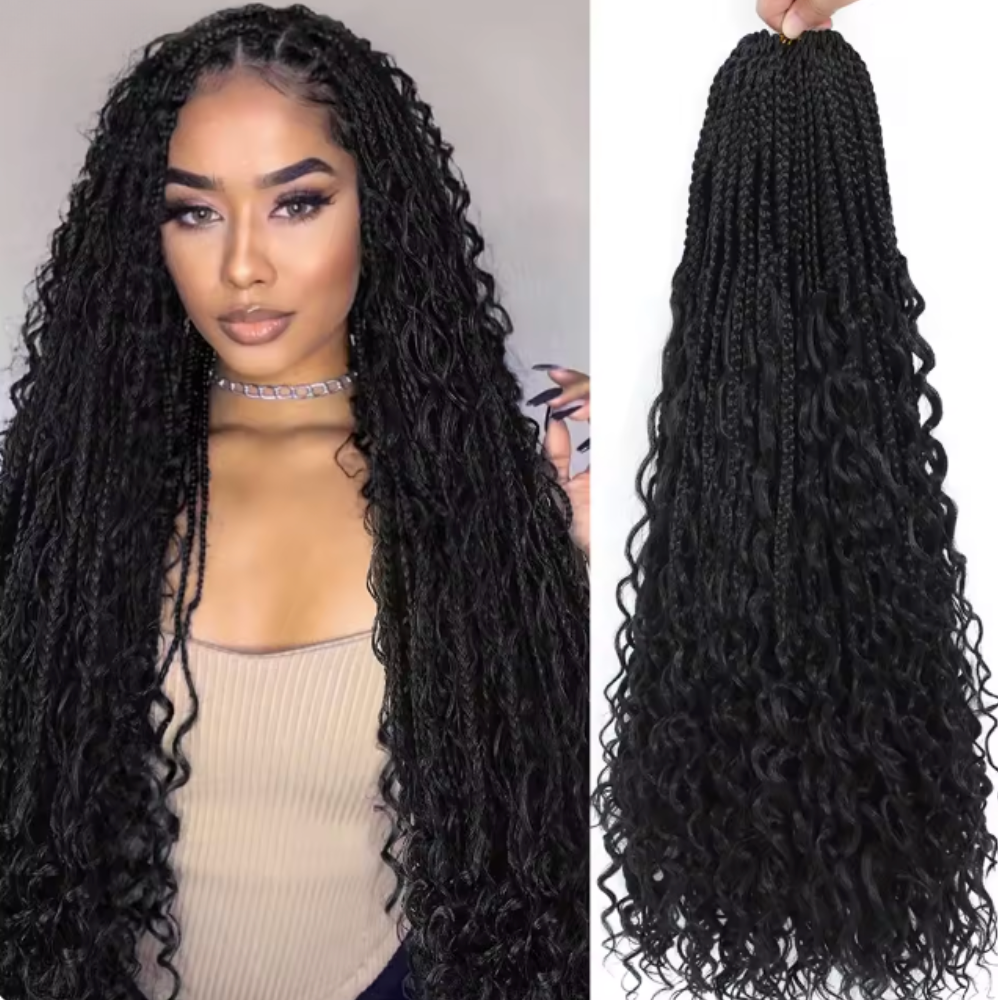 Bohemian Crochet Box Braids Pre Looped Curly Ends Synthetic Boho Goddess Ombre 1-8 Pack 14-24 Inch Hair Extensions
