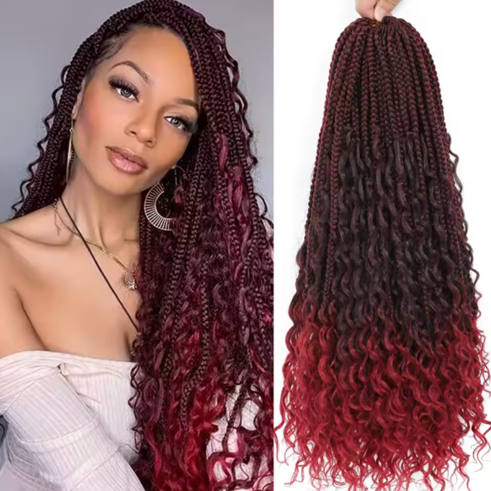 Bohemian Crochet Box Braids Pre Looped Curly Ends Synthetic Boho Goddess Ombre 1-8 Pack 14-24 Inch Hair Extensions