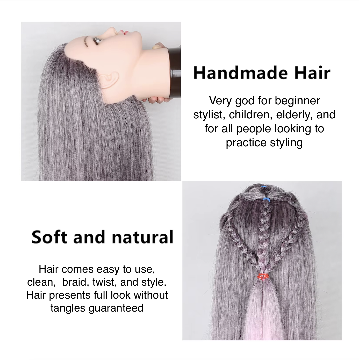 Styling Mannequin Practice Head Ombre color Childrens Elderly New Stylist Braiding Twisting practice Synthetic Hair with Clamp Stand Long Training Practice Hairdressing Appliance Tool