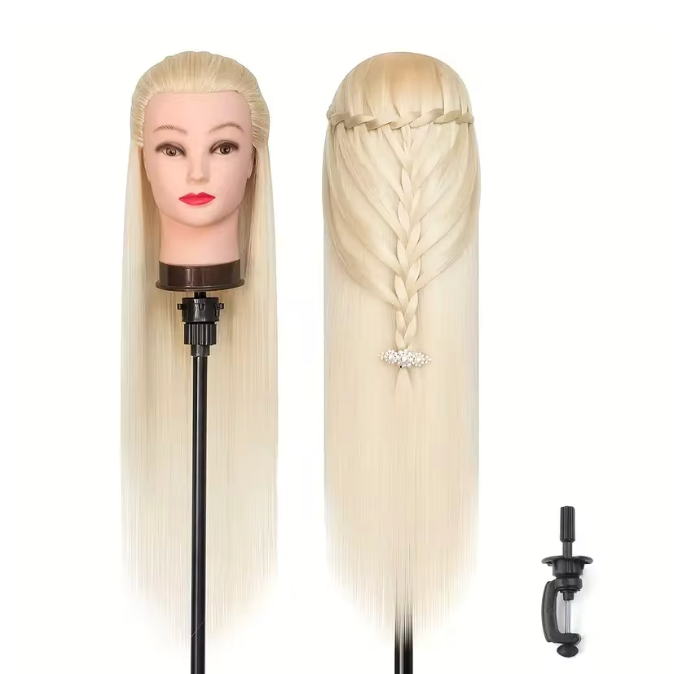 Styling Mannequin Practice Head Ombre color Childrens Elderly New Stylist Braiding Twisting practice Synthetic Hair with Clamp Stand Long Training Practice Hairdressing Appliance Tool