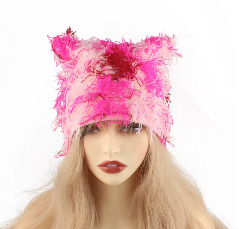 Trending Distressed Beanie Hat Winter Fall Fashion Y2K Skullie Street Wear Punk Rock Cat Ear Cap
