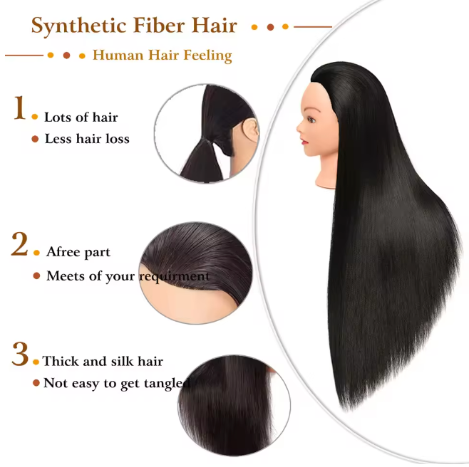 Synthetic Styling Mannequin Practice Head Braiding Styling Twisting Children Elderly New Stylist Straight Hair with Clamp Doll Head