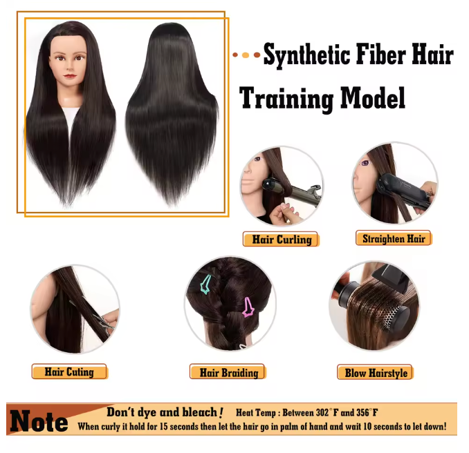 Synthetic Styling Mannequin Practice Head Braiding Styling Twisting Children Elderly New Stylist Straight Hair with Clamp Doll Head