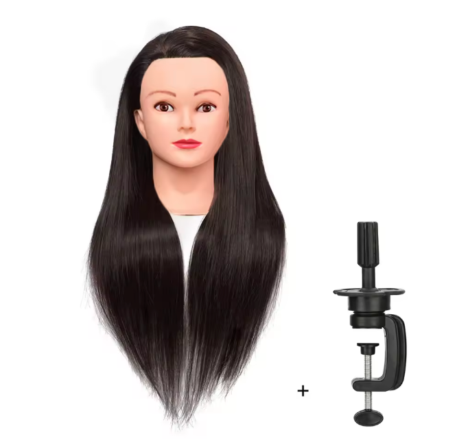 Synthetic Styling Mannequin Practice Head Braiding Styling Twisting Children Elderly New Stylist Straight Hair with Clamp Doll Head