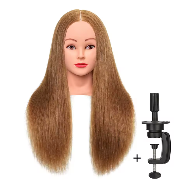 Synthetic Styling Mannequin Practice Head Braiding Styling Twisting Children Elderly New Stylist Straight Hair with Clamp Doll Head