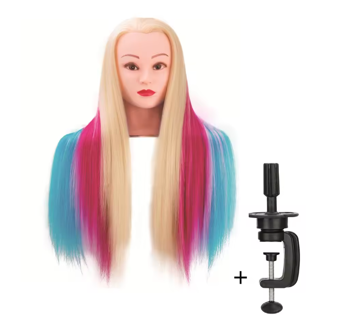 Synthetic Styling Mannequin Practice Head Braiding Styling Twisting Children Elderly New Stylist Straight Hair with Clamp Doll Head