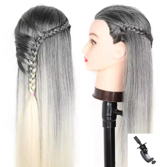 Styling Mannequin Practice Head Ombre color Childrens Elderly New Stylist Braiding Twisting practice Synthetic Hair with Clamp Stand Long Training Practice Hairdressing Appliance Tool