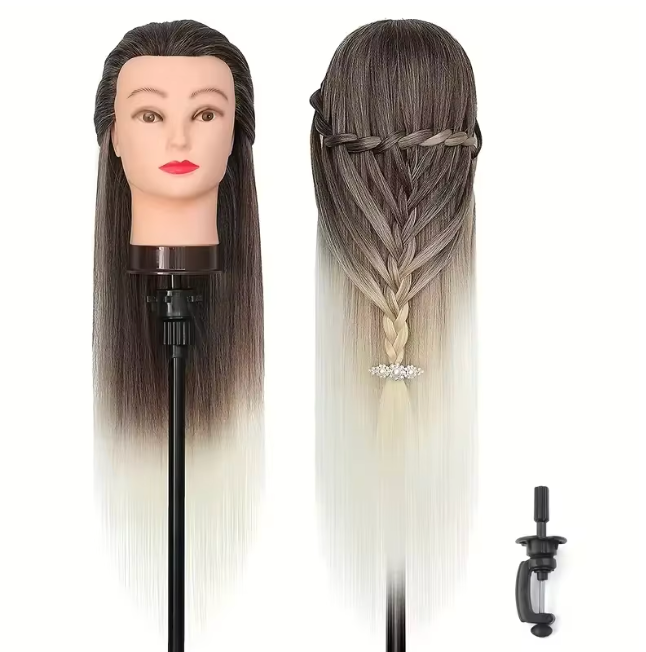 Styling Mannequin Practice Head Ombre color Childrens Elderly New Stylist Braiding Twisting practice Synthetic Hair with Clamp Stand Long Training Practice Hairdressing Appliance Tool