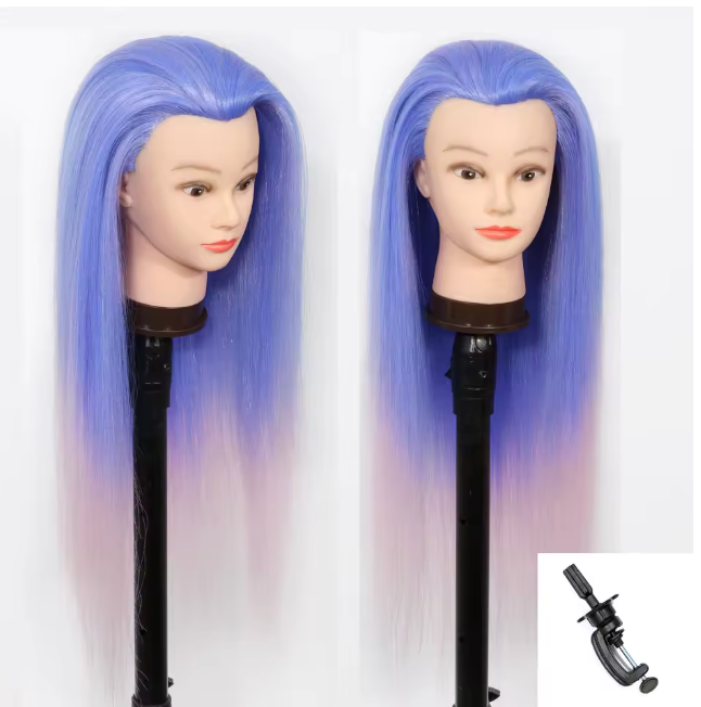 Styling Mannequin Practice Head Ombre color Childrens Elderly New Stylist Braiding Twisting practice Synthetic Hair with Clamp Stand Long Training Practice Hairdressing Appliance Tool