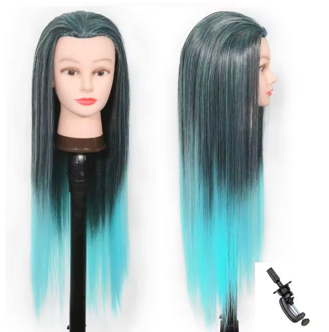 Styling Mannequin Practice Head Ombre color Childrens Elderly New Stylist Braiding Twisting practice Synthetic Hair with Clamp Stand Long Training Practice Hairdressing Appliance Tool
