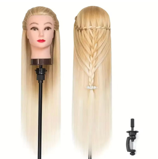 Styling Mannequin Practice Head Ombre color Childrens Elderly New Stylist Braiding Twisting practice Synthetic Hair with Clamp Stand Long Training Practice Hairdressing Appliance Tool