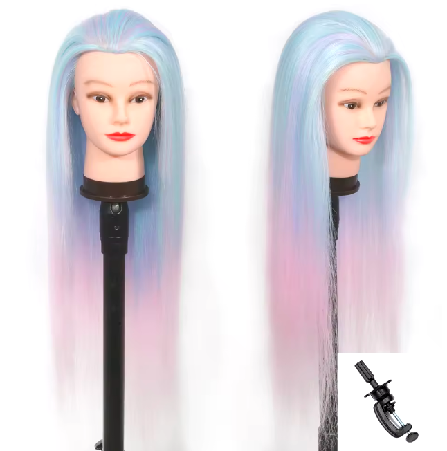 Styling Mannequin Practice Head Ombre color Childrens Elderly New Stylist Braiding Twisting practice Synthetic Hair with Clamp Stand Long Training Practice Hairdressing Appliance Tool