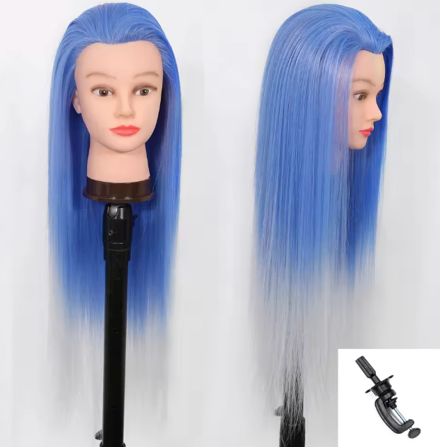 Styling Mannequin Practice Head Ombre color Childrens Elderly New Stylist Braiding Twisting practice Synthetic Hair with Clamp Stand Long Training Practice Hairdressing Appliance Tool