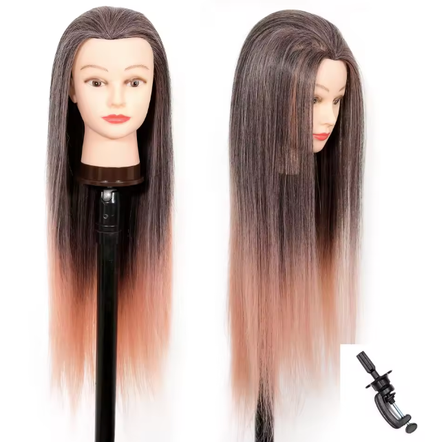 Styling Mannequin Practice Head Ombre color Childrens Elderly New Stylist Braiding Twisting practice Synthetic Hair with Clamp Stand Long Training Practice Hairdressing Appliance Tool