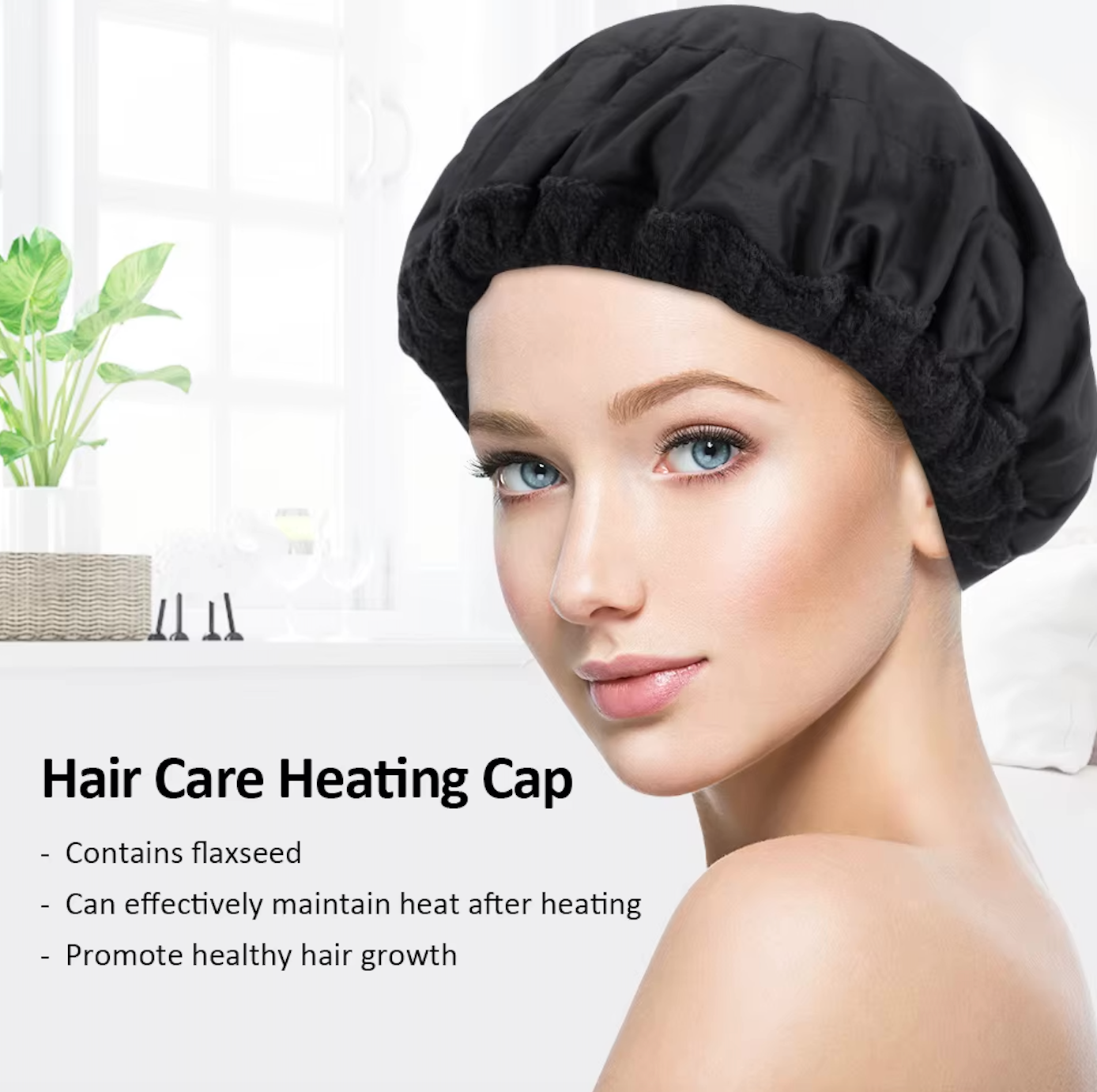 Flax Seed Deep Conditioning Heating Growth Promoting Hydrating Hair Washing Shampoo Conditioner Cap Natural Hair Microwave Steaming Oil Hair Growth Portable Cordless Repair Shower Cap