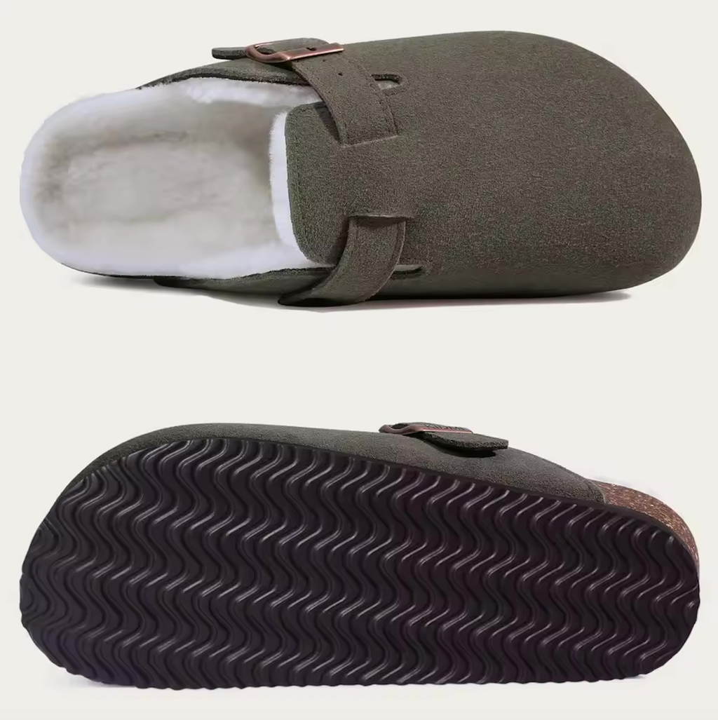 Suede Leather Clog Womens Mens Nonslip Outdoor Indoor Slides Slipper Shoes Arch Support Padded Winter Shoes