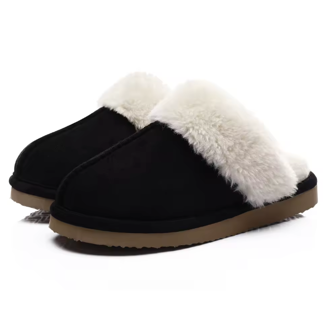 Fluffy Fur House Outdoor Slides Flat Slip On Comfortable Warm Winter Trending Shoes