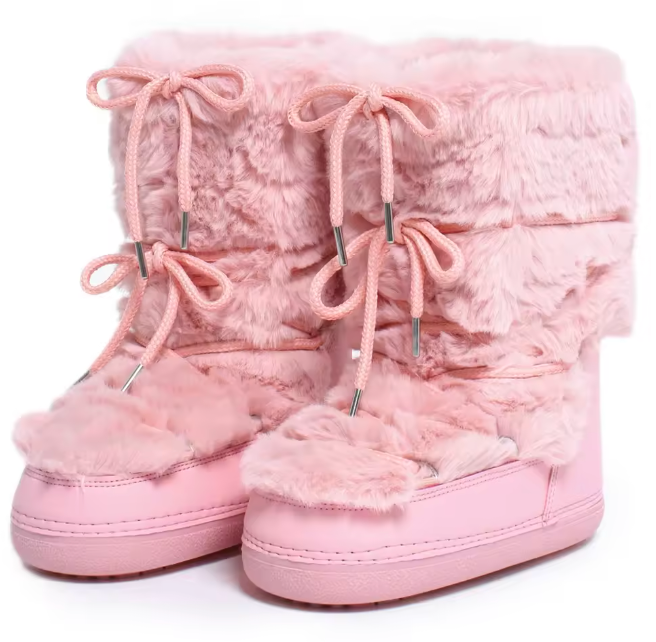 Winter Faux Fur Plush Mid Calf Boots Female Platform Nonslip Thick Cotton Padded Lace Boots