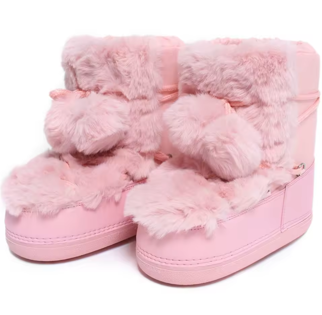 Winter Faux Fur Plush Mid Calf Boots Female Platform Nonslip Thick Cotton Padded Lace Boots