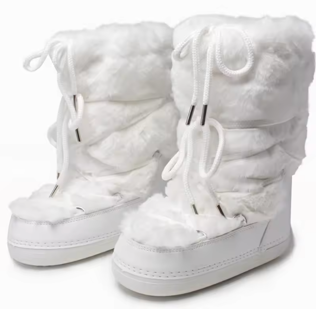 Winter Faux Fur Plush Mid Calf Boots Female Platform Nonslip Thick Cotton Padded Lace Boots