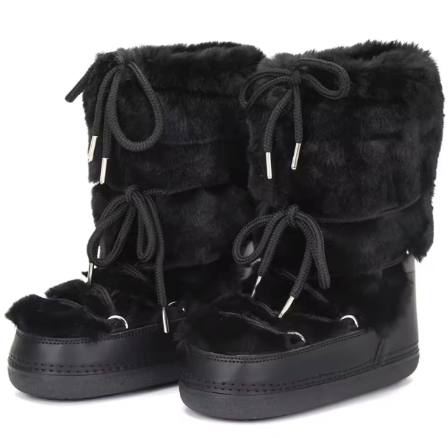 Winter Faux Fur Plush Mid Calf Boots Female Platform Nonslip Thick Cotton Padded Lace Boots