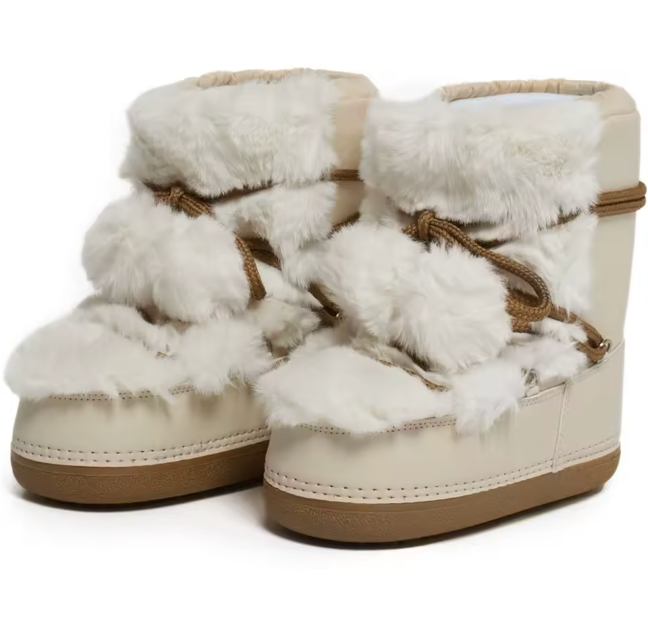 Winter Faux Fur Plush Mid Calf Boots Female Platform Nonslip Thick Cotton Padded Lace Boots