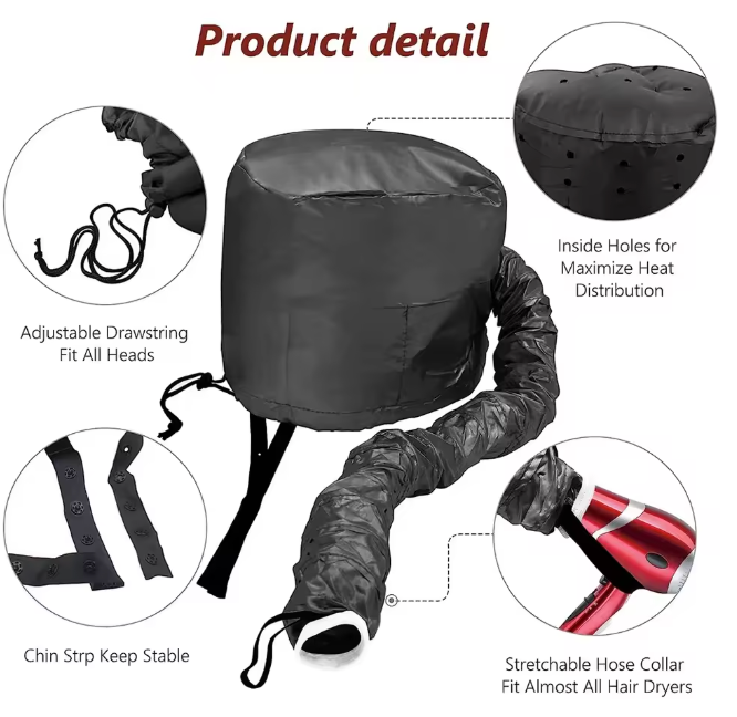 Portable Drying Short Hair Wig Bonnet Quick Effortless Hair Dryer Adjustable Hair Care Oil Diffuser Fast Blow Dryer Cap