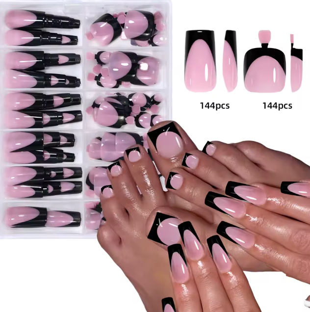 144 Pcs Set French Tip Press On Nails + Toenails DIY High Quality Set (144PCS) | Salon Look in Minutes