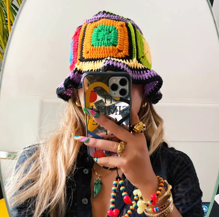 Crochet Knitted Bucket Hat Hollow Fashion Handmade Y2K Korean Fashion Design Cap