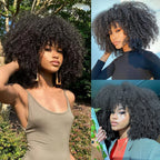 Glueless Kinky Curly 1B Jerry Curl 180% Density Afro Kinky Curly Human Hair Natural Hair Wig