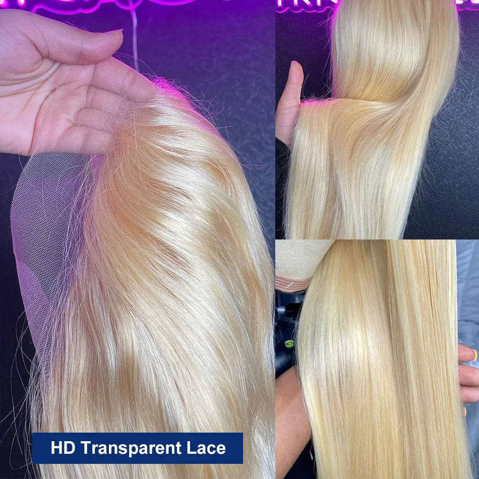 🔥 Straight Human Hair 613 Blond wig HD Lace 13x4 13x6 Closure Density Wig